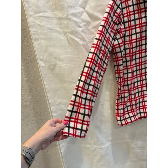 Lands End Red Plaid Fleece Quarter Zip Pullover Sweater Womens Large 14-16 - Picture 4 of 8